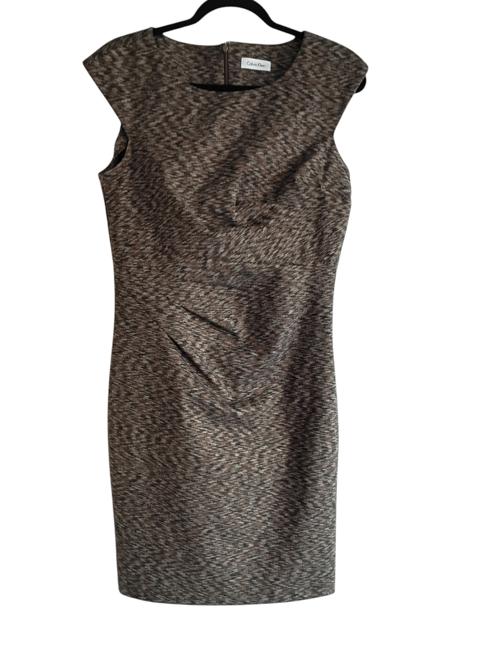 Calvin Klein Brown and Black Tweed Like Midi Sheath Dress SZ M